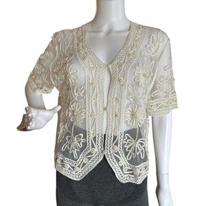 VALENTI ROME  NEW YORK PARIS
cardigan with floral embroidery and beading.